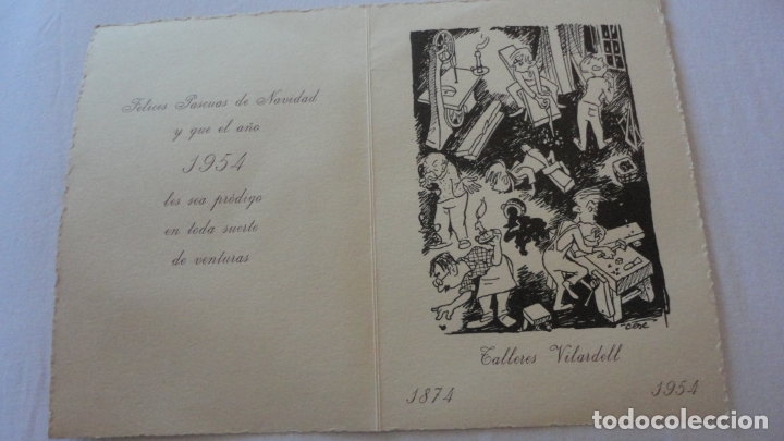 Cat&aacute;logos publicitarios: ANTIGUA TARJETA FELICITACION.TALLERES VILARDELL.CARPINTERIA.EBANISTERIA.CERRAJERIA.BARCELONA 1954
