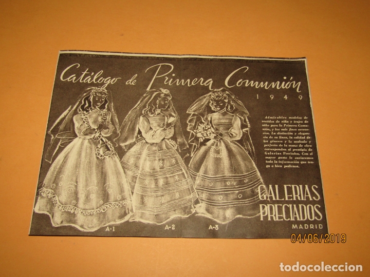 Cat&aacute;logos publicitarios: Antiguo Cat&aacute;logo Desplegable Primera Comuni&oacute;n de GALERIAS PRECIADOS del A&ntilde;o 1949