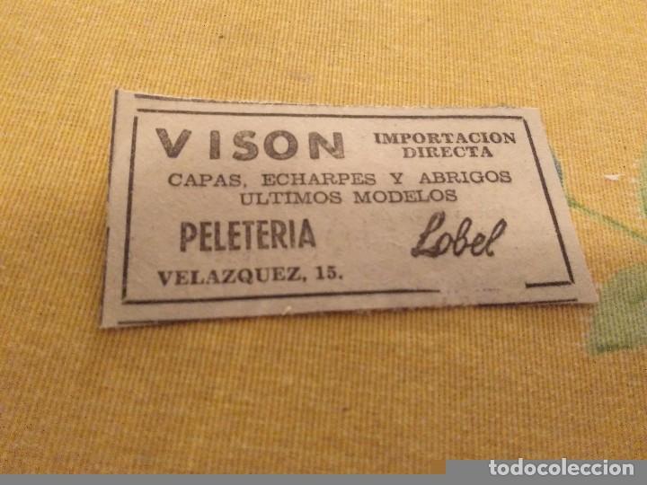 Cat&aacute;logos publicitarios: ANTIGUO ANUNCIO A&Ntilde;OS 20 / 30 PIELES CAPAS ECHARPES Y ABRIGOS VISON PELETERIA MALLORCA VELAZQUEZ 15