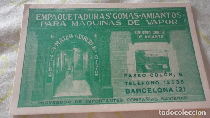 Cat&aacute;logos publicitarios: ANTIGUA TARJETA COMERCIAL. MATEO GISBERT.GOMAS Y AMIANTOS. MAQUINAS DE VAPOR. NAVIERAS.BARCELONA