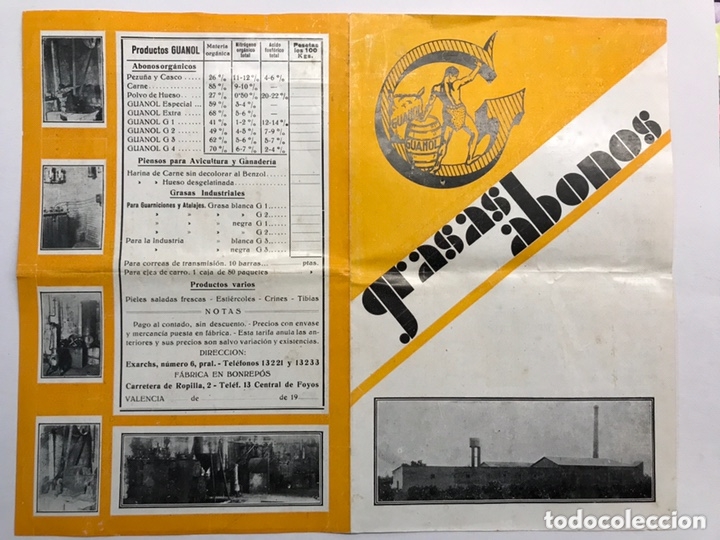 Catalogues publicitaires: PUBLICIDAD. DIPTICO Productos Guanol. BONREPOS. Valencia (h.1950?)