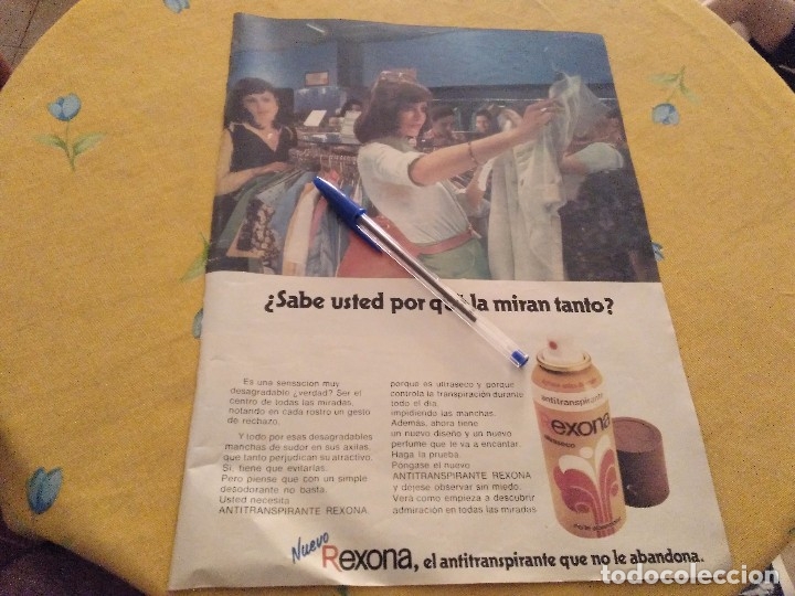 Cat&aacute;logos publicitarios: ANTIGUO ANUNCIO PUBLICIDAD 1975 DESODORANTE REXONA ANTITRANSPIRANTE