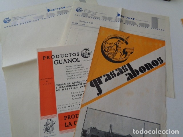 Cat&aacute;logos publicitarios: GUANOL. GRASAS Y ABONOS. BONREP&Oacute;S, VALENCIA. LOTE 4: 2 PAPEL SIN USO Y 2 PUBLICIDAD PRODUCTOS