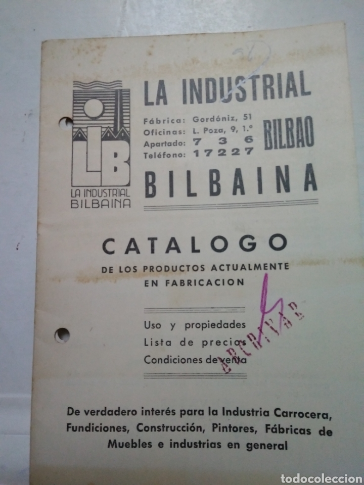 Werbekataloge: LA INDUSTRIAL VIZCAINA. BILBAO. CATALOGO. A&Ntilde;OS 50.