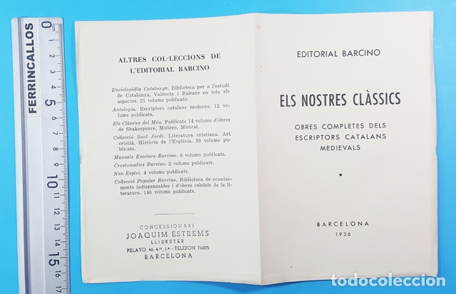 Catalogues publicitaires: MUY RARO FOLLETO DIPTICO EDITORIAL BARCINO OBRES COMPLETES DELS ESCRIPTORS CATALANS MEDIEVALS 1936
