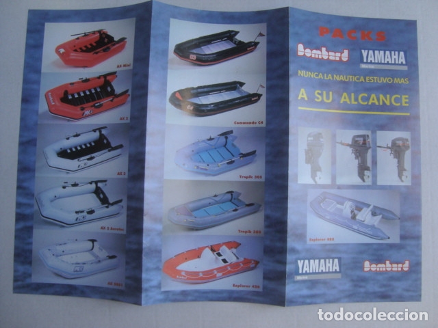Cat&aacute;logos publicitarios: PACKS BOMBARD Y YAMAHA. NUNCA LA N&Aacute;UTICA ESTUVO M&Aacute;S A SU ALCANCE (HACIA 1998). FUERABORDA.