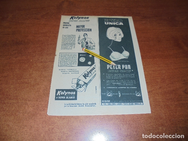 Cat&aacute;logos publicitarios: PUBLICIDAD 1961: DENT&Iacute;FRICO KOLINOS. SUJETADOR PETER PAN. F&Oacute;RMULA METRECAL PARA ADELGAZAR.