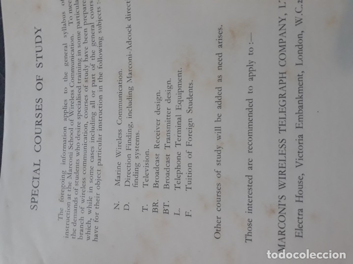 Cat&aacute;logos publicitarios: Marconi School Wireless Communication Telegraph College Cat&aacute;logo Programa - Foto 10