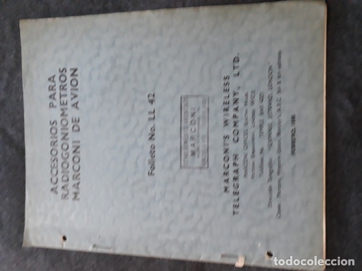 Catalogues publicitaires: Catalogo Accesorios para Radiogoniometros Marconi de avi&oacute;n Wireless Telegraph 1938