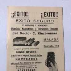 Catálogos publicitarios: MALAGA. DOCTOR. C. KINZBRUNNER. AÑO 1930. ELABORACION DE HELADOS. 