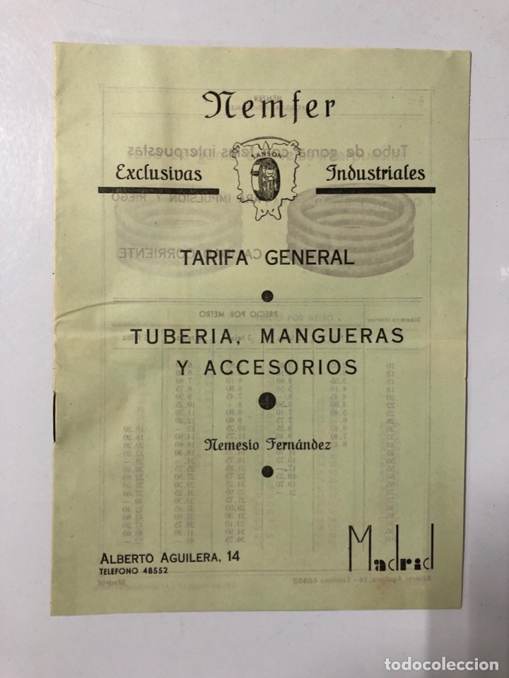 Cat&aacute;logos publicit&aacute;rios: NEMFER. MADRID. TARIFA GENERAL DE TUBERIAS, MANGUERAS Y ACCESORIOS.