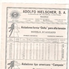 Catálogos publicitarios: CATALOGO PUBLICITARIO ADOLFO HIELSCHER.ALMACENES DE MATERIAL ELECTRICO. LISTA DE PRECIOS Y ARTICULOS