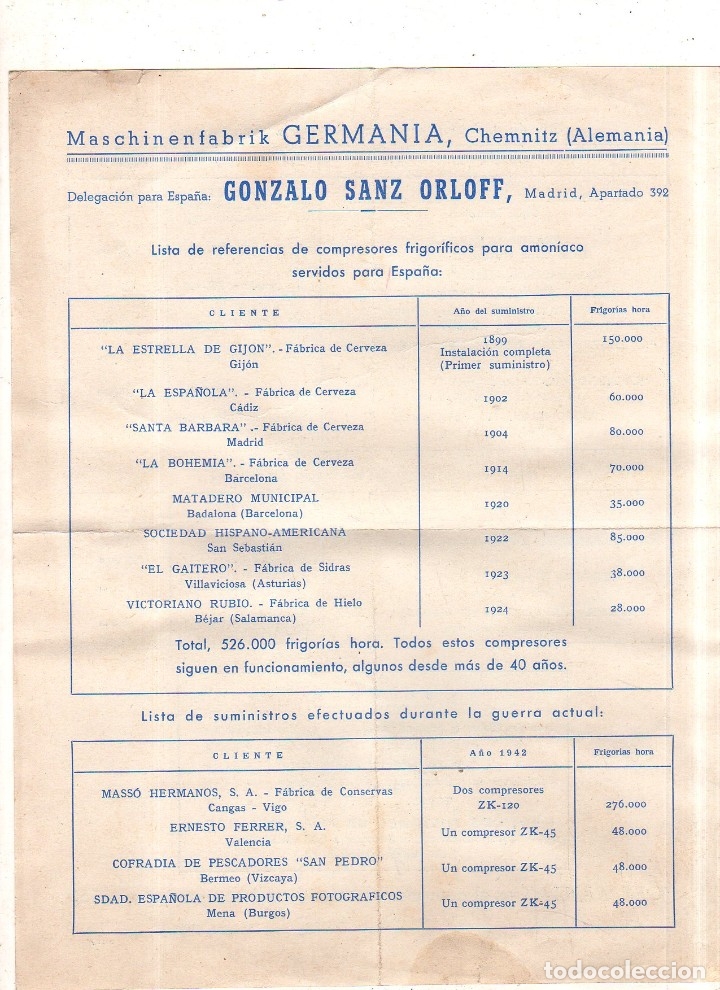 Catalogues publicitaires: CATALOGO PUBLICITARIO MASCHINENFABRIK PARA GONZALO SANZ. LISTA DE REFERENCIAS DURANTE LA GUERRA.1944