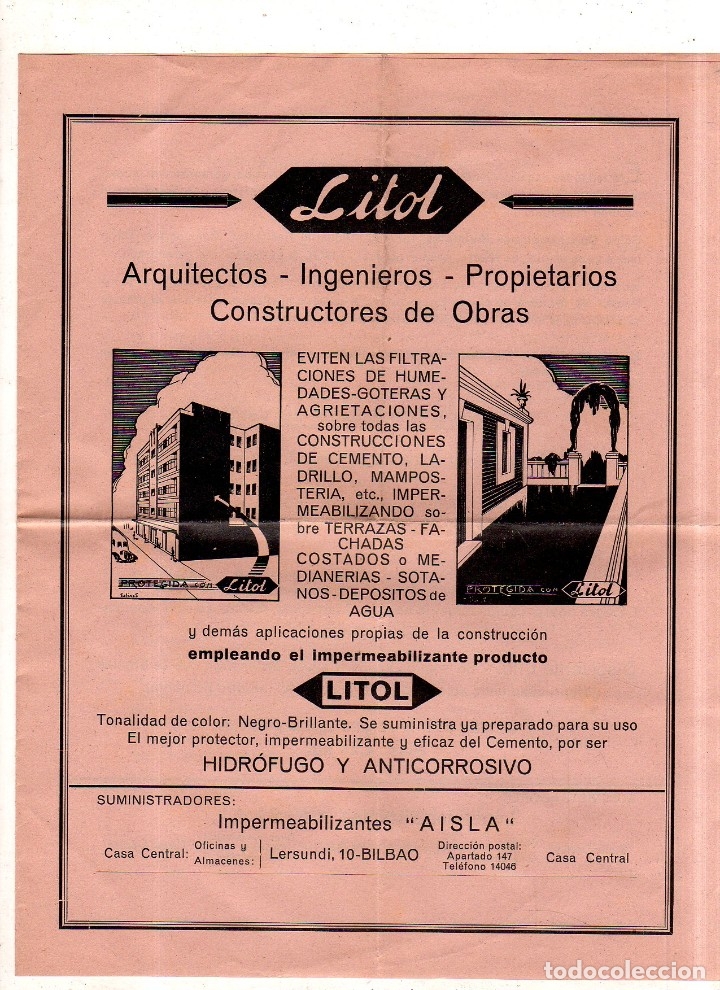 Catalogues publicitaires: CATALOGO PUBLICITARIO LITOL. ARQUITECTOS-INGENIEROS-PROPIETARIOS DE OBRAS. LISTADO DE PRECIOS. VER.