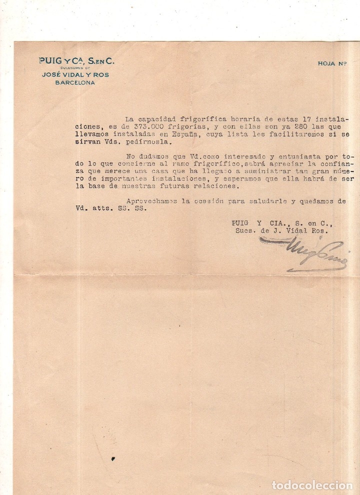 Catalogues publicitaires: CARTA COMERCIAL. PUIG Y C&ordf;. JOSE VIDAL Y ROS. BARCELONA.
