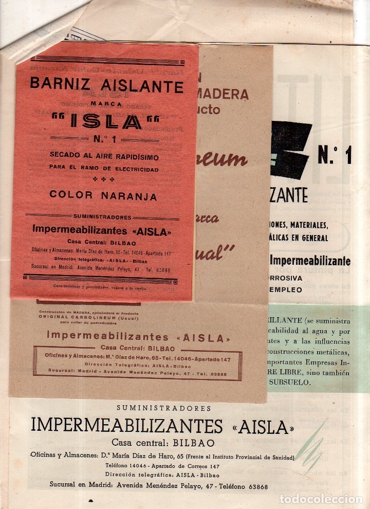 Catalogues publicitaires: CARTA COMERCIAL Y CATALOGO PUBLICITARIO DE IMPERMEABILIZANTES AISLA. INDUSTRIA MARITIMA.