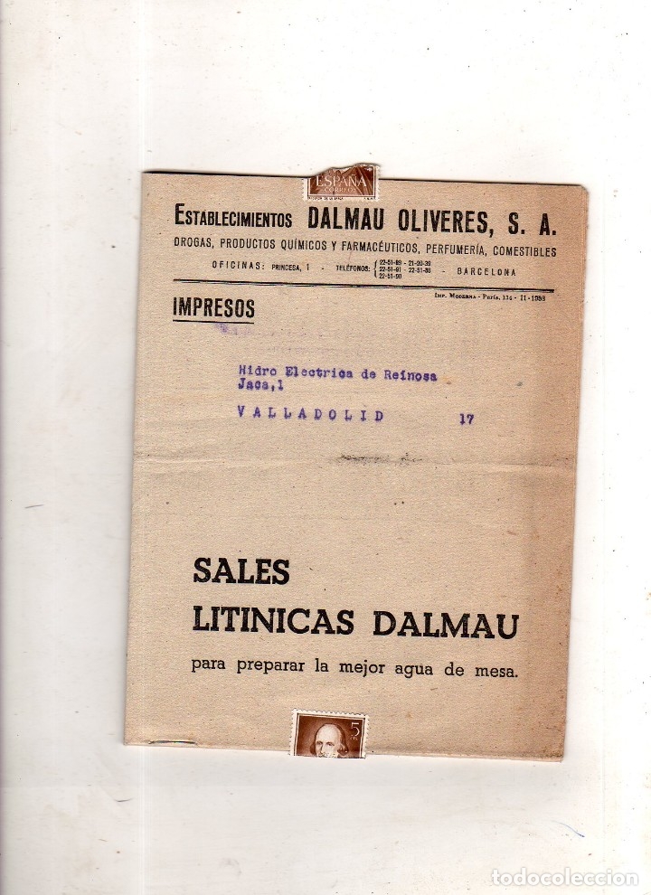 Werbekataloge: CATALOGO PUBLICITARIO DE SALES LITINICAS DALMAU OLIVERES. LISTADO DE MATERIAL Y PRECIOS. 1954. VER.