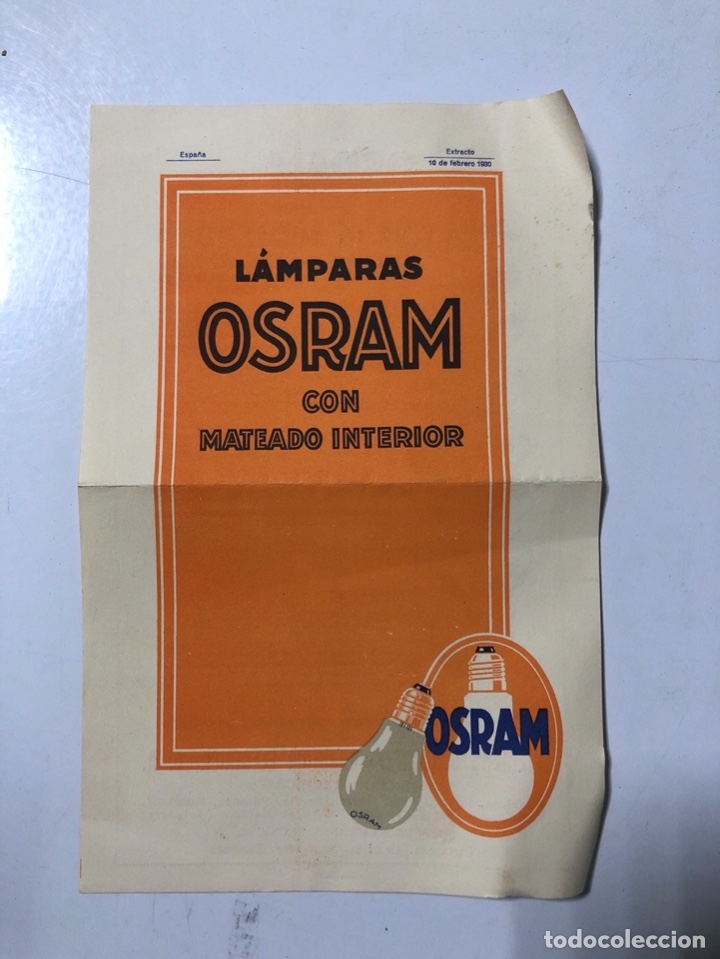 Werbekataloge: CATALOGO. FOLLETO PUBLICITARIO. OSRAM. LAMPARA OSRAM MATEADO INTERIOR. A&Ntilde;O 1930.