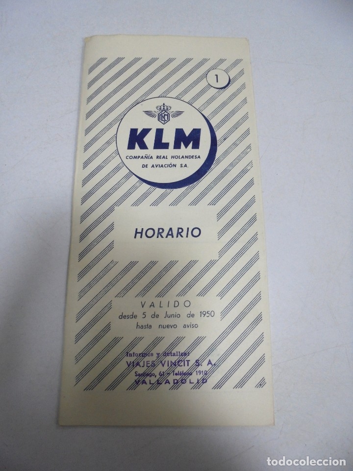 Werbekataloge: HORARIO. KLM. COMPA&Ntilde;IA HOLANDESA DE AVIACION. JUNIO 1950. MADRID, AMSTERDAM, EL CARIBE, SUD-AMERICA