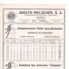 Catálogos publicitarios: CATALOGO PUBLICITARIO DE ADOLFO HIELSCHER. ALMACEN MATERIAL ELECTRICO. LISTADO DE PRECIOS.VER FOTOS.