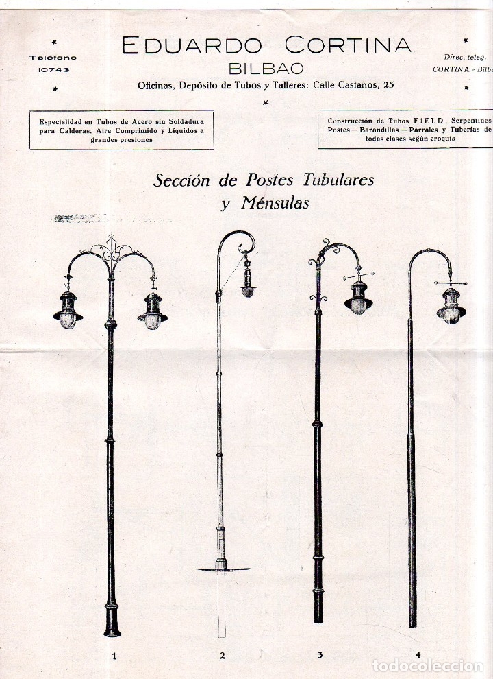 Catalogues publicitaires: CATALOGO PUBLICITARIO DE EDUARDO CORTINA. BILBAO. SECCION DE POSTES TUBULARES Y MENSULAS.LISTADO.VER