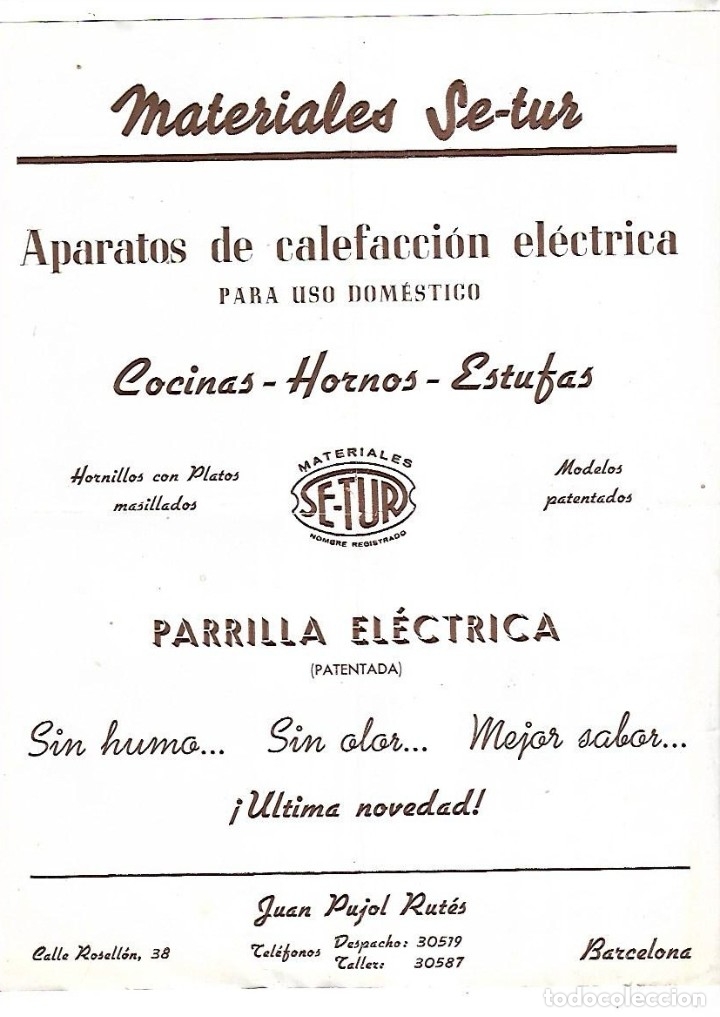 Catalogues publicitaires: FOLLETO PUBLICITARIO. MATERIALES SE-TUR. APARATOS ELECTRICOS USO DOMESTICO. COCINAS, HORNOS. VER