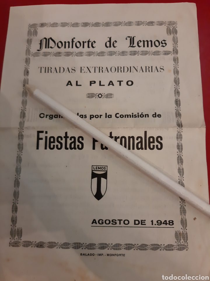 Catalogues publicitaires: 1948 Monforte de Lemos Lugo Fiestas tirada Plato