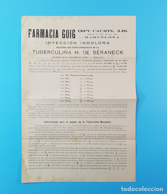 Catalogues publicitaires: ANTIGUO FOLLETO DE INYECCION INDOLORA TUBERCULINA H. DE BERANECK, FARMACIA GOIC 32 X 22 CM