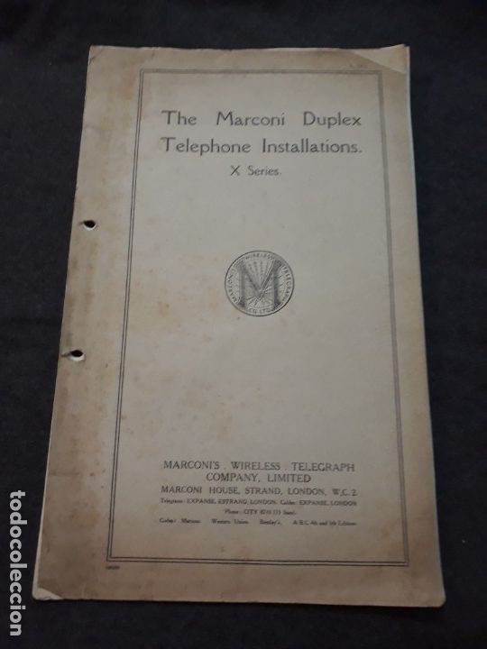 Cat&aacute;logos publicitarios: The Marconi d&uacute;plex telephone installations Cat&aacute;logo  Wireless Telegraph C. 1923 tel&eacute;fono antiguo