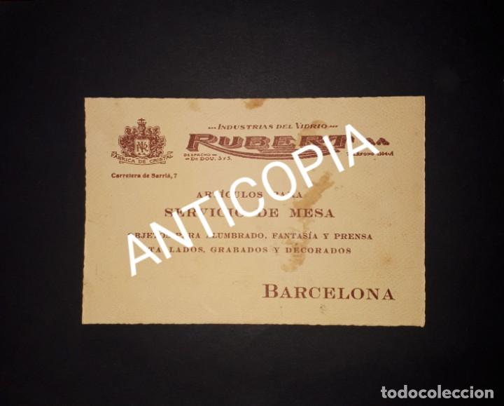Catalogues publicitaires: ANTIGUA TARJETA PUBLICITARIA DE INDUSTRIAS DEL VIDRIO RUBERT BARCELONA