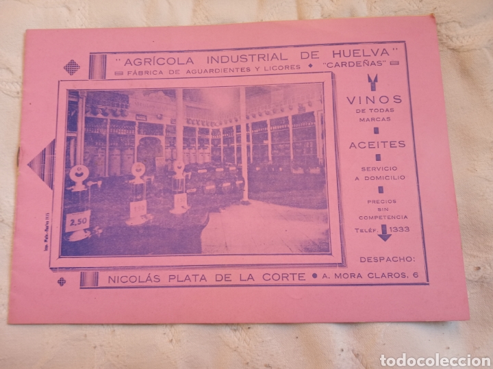 CATÁLOGO 1935 FABRICA DE AGUARDIENTES Y LICORES HUELVA.NICOLAS PLATA DE LA CORTE.ISLA CRISTINA.CARDE (Coleccionismo - Catálogos Publicitarios)