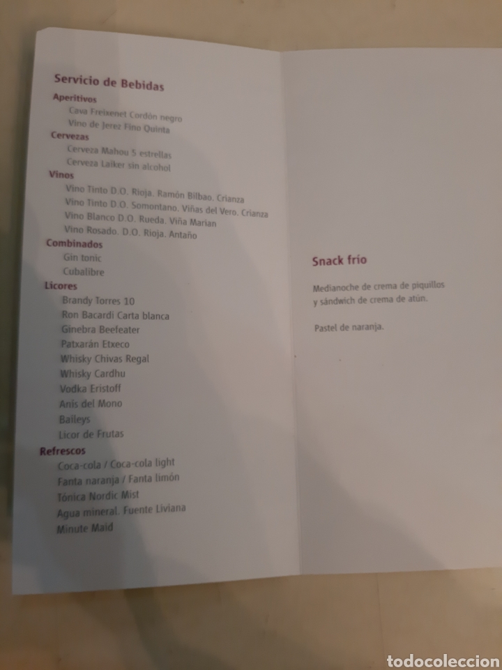 Werbekataloge: Renfe carta servicios bebidas snack fr&iacute;o