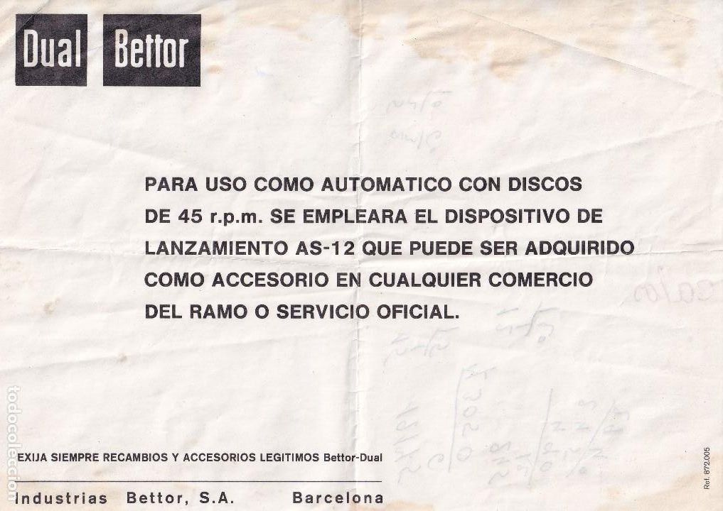 Cat&aacute;logos publicitarios: ORIGINAL PUBLICIDAD DUAL BETTOR TAMA&Ntilde;O A5 INDUSTRIAS BETTOR BARCELONA