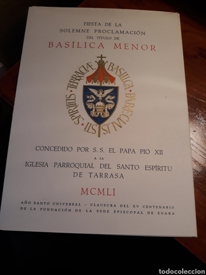 Cat&aacute;logos publicit&aacute;rios: FIESTA DE LA SOLEMNE PROCLAMACI&Oacute;N DEL TITULO DE BASILICA MENOR. IGLESIA SANTO ESP&Iacute;RITU. TARRASA