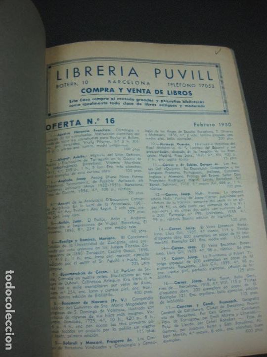 Cat&aacute;logos publicitarios: CATALOGOS LIBRERIA PUVILL 1950.
