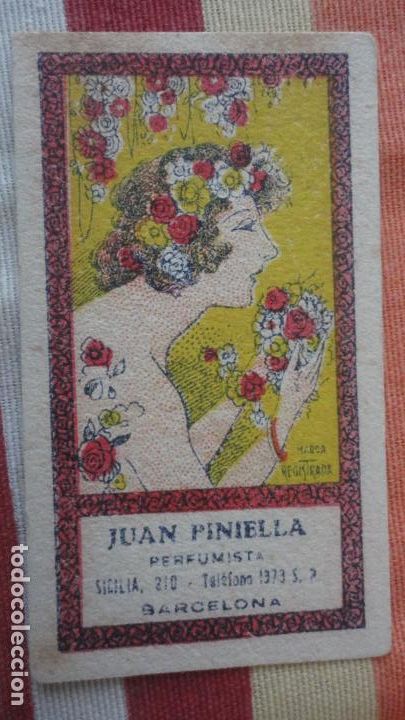 Cat&aacute;logos publicitarios: ANTIGUA TARJETA PUBLICITARIA JUAN PINIELLA. PERFUMISTA BARCELONA. COLONIA NEREIDA.