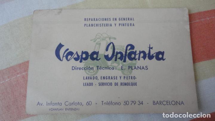 Cat&aacute;logos publicitarios: ANTIGUA TARJETA COMERCIAL.VESPA INFANTA.E.PLANAS.REPARACION.PINTURA.BARCELONA