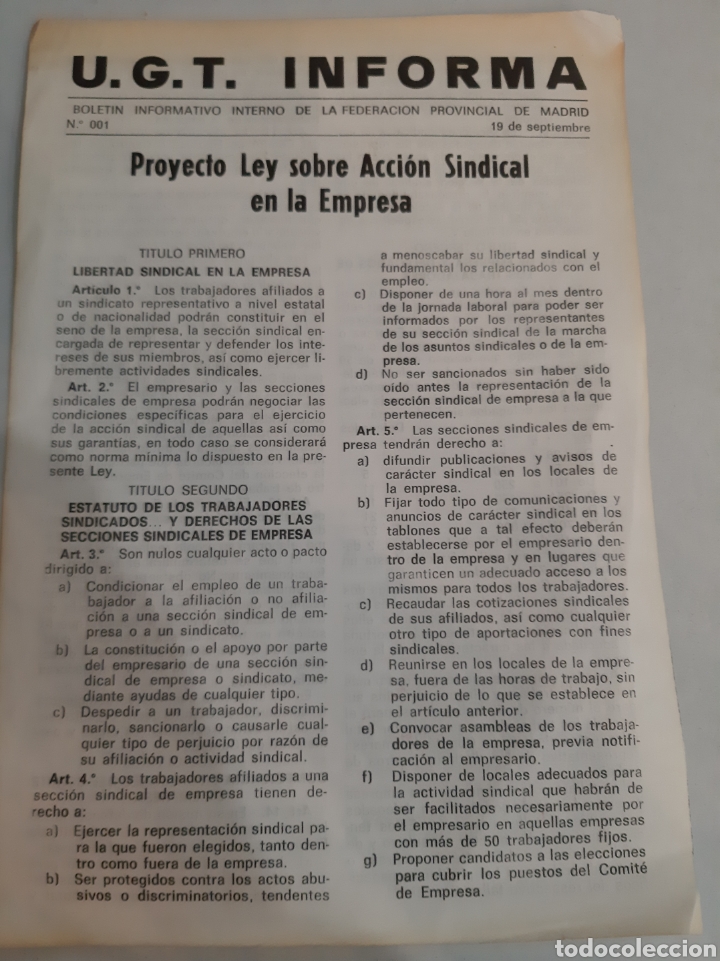 Catalogues publicitaires: Lugo informa Madrid n&uacute;mero 001 Accion sindical empresa