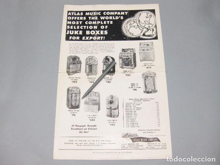 Cat&aacute;logos publicitarios: Cartel-Cat&aacute;logo de m&aacute;quinas de m&uacute;sica Juke Box. Atlas Music Company. Chicago. USA. 1955.
