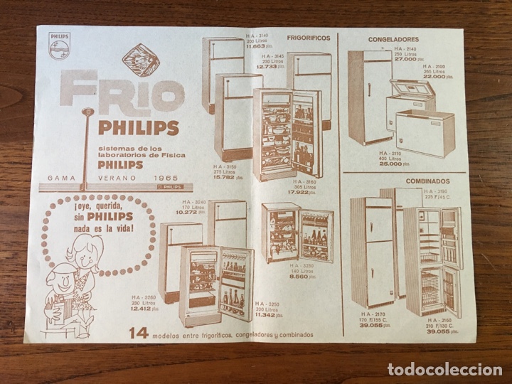 Cat&aacute;logos publicit&aacute;rios: HOJA FOLLETO CAT&Aacute;LOGO NEVERAS FR&Iacute;O PHILIPS 1965