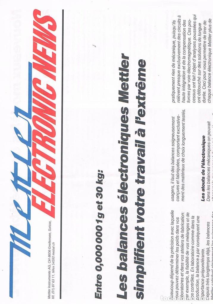 Cat&aacute;logos publicit&aacute;rios: FOLLETO PUBLICITARIO METTLER ELECTRONICS NEWS BALANCES ELECTRONIQUES  EXPOQUIMIA 78