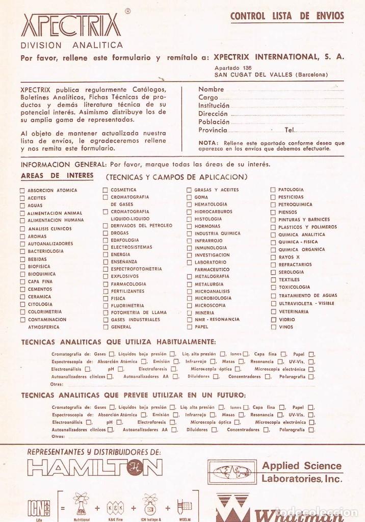 Werbekataloge: FOLLETO PUBLICIDAD EXPOQUIMIA 78 SPECTRIX CONTROL LISTA DE ENVIOS HAMILTON WHATMAN