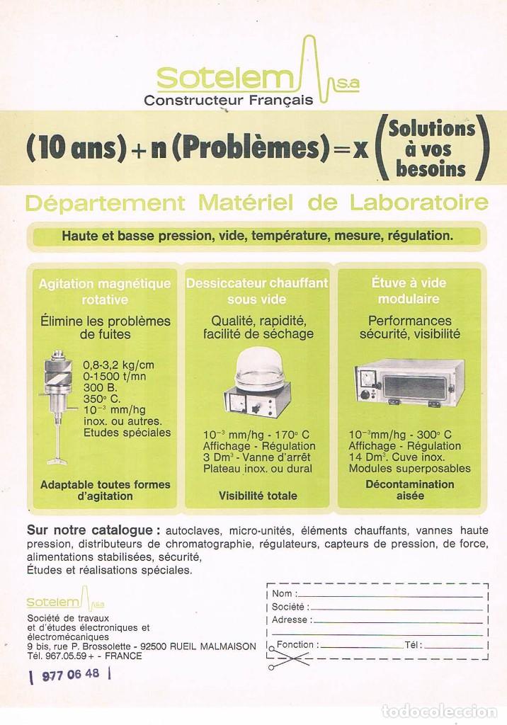 Catalogues publicitaires: FOLLETO PUBLICIDAD EXPOQUIMIA 78 SOTELEM SA CONSTRUCTEUR FRANCAIS MATERIEL LABORATOIRE
