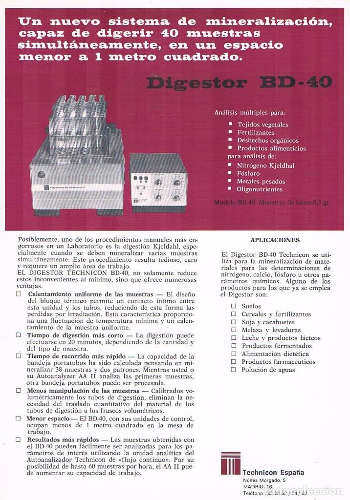 Catalogues publicitaires: FOLLETO PUBLICIDAD EXPOQUIMIA 78 DIGESTOR BD 40 TECHNICON ESPA&Ntilde;A