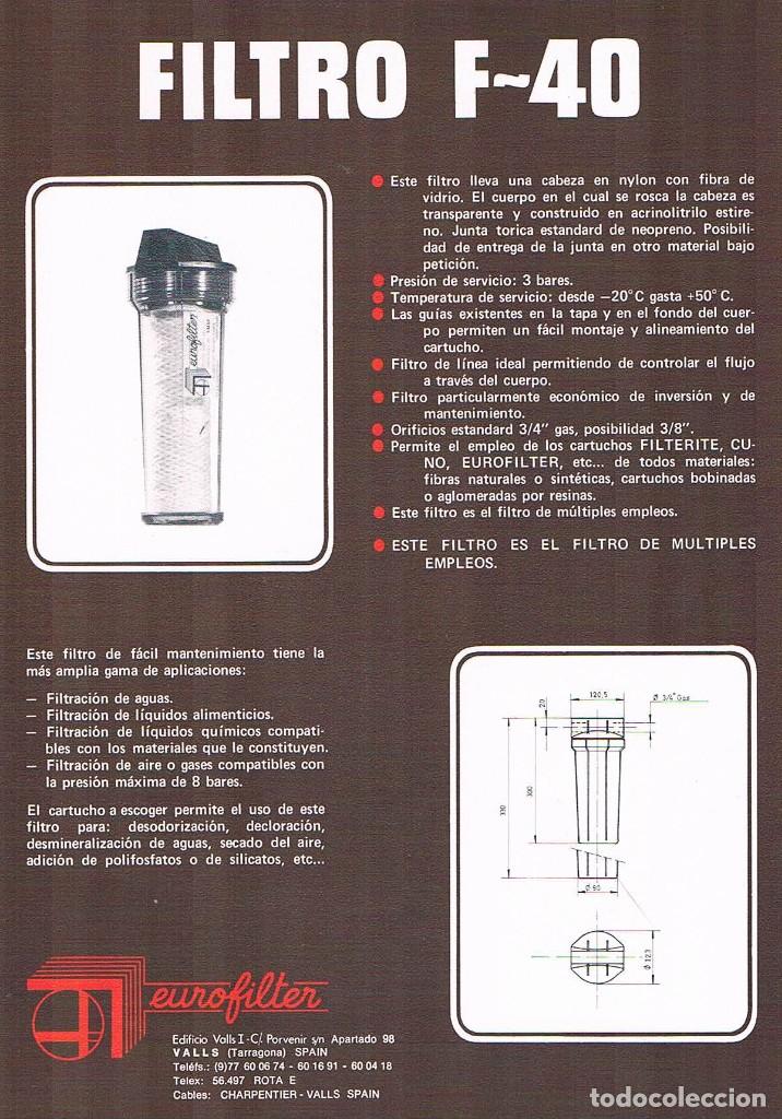 Werbekataloge: FOLLETO PUBLICIDAD EXPOQUIMIA 78 FILTRO F 40 EUROFILTER **