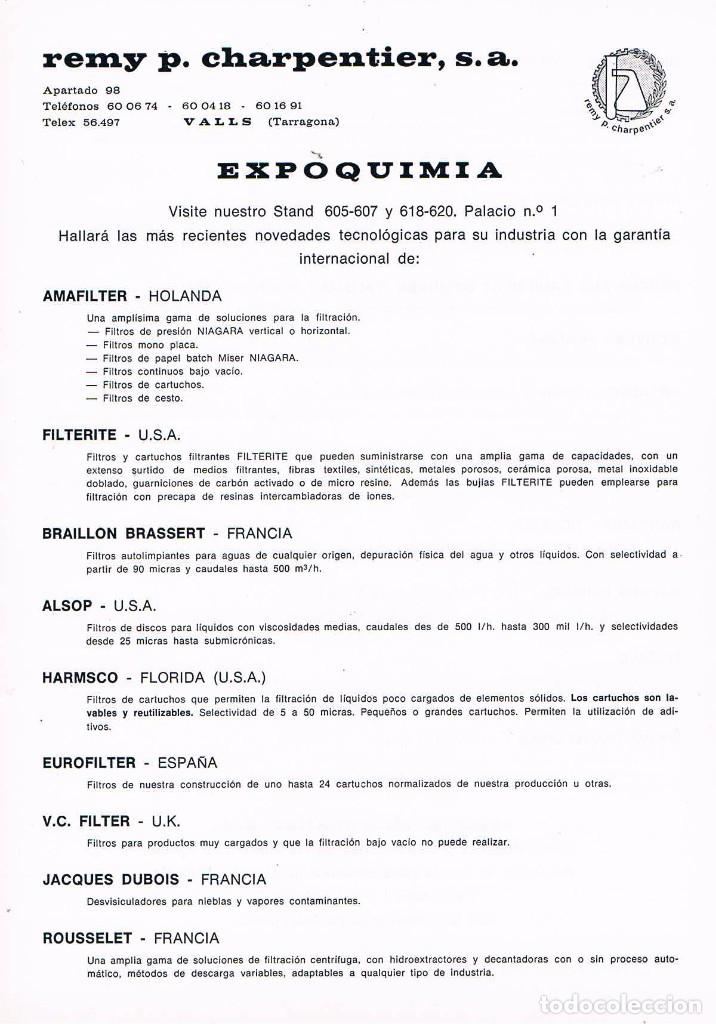 Werbekataloge: FOLLETO PUBLICIDAD EXPOQUIMIA 78 REMY P CHARPENTIER STAND 605 607 PALACIO 1