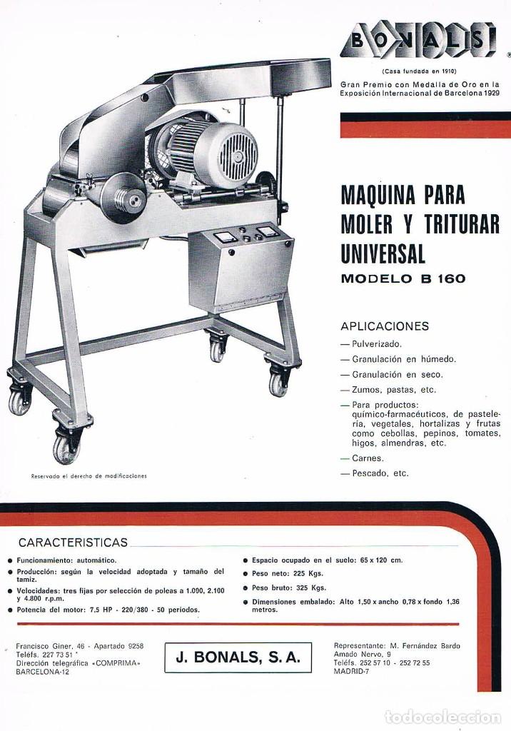 Cat&aacute;logos publicit&aacute;rios: FOLLETO PUBLICIDAD EXPOQUIMIA 78 BONALS MAQUINA PARA MOLER Y TRITURAR UNIVERSAL