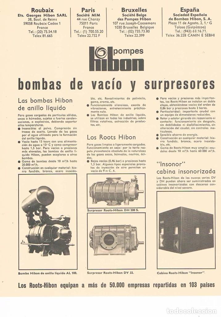 Werbekataloge: FOLLETO PUBLICIDAD EXPOQUIMIA 78 POMPES HIBON BOMBAS DE VACIO Y SURPRESORES **