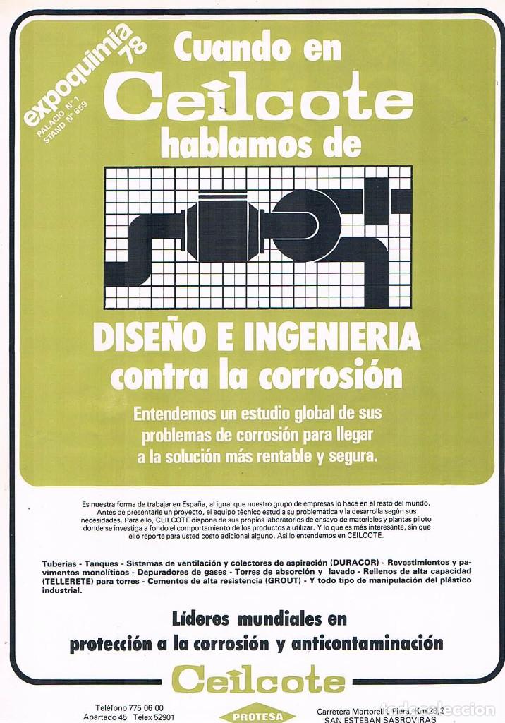 Cat&aacute;logos publicit&aacute;rios: FOLLETO PUBLICIDAD EXPOQUIMIA 78 CEILCOTE FABRICACION DISE&Ntilde;O INGENIERIA CONTRA LA CORROSION PROTESA