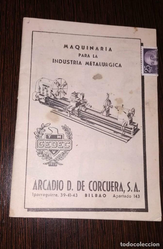 Cataloghi pubblicitari: CATALOGO MAQUINARIA PARA LA INDUSTRIA METALURGICA. ARCADIO D. DE CORCUERA. BILBAO.